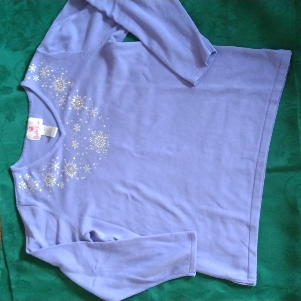 QUACKER FACTORY LAVENDER SNOWFLAKE STUDDED SWEATER